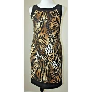 AB STUDIO Cheetah Leopard Print SLEEVELESS SHEATH DRESS - Size 4 - Black